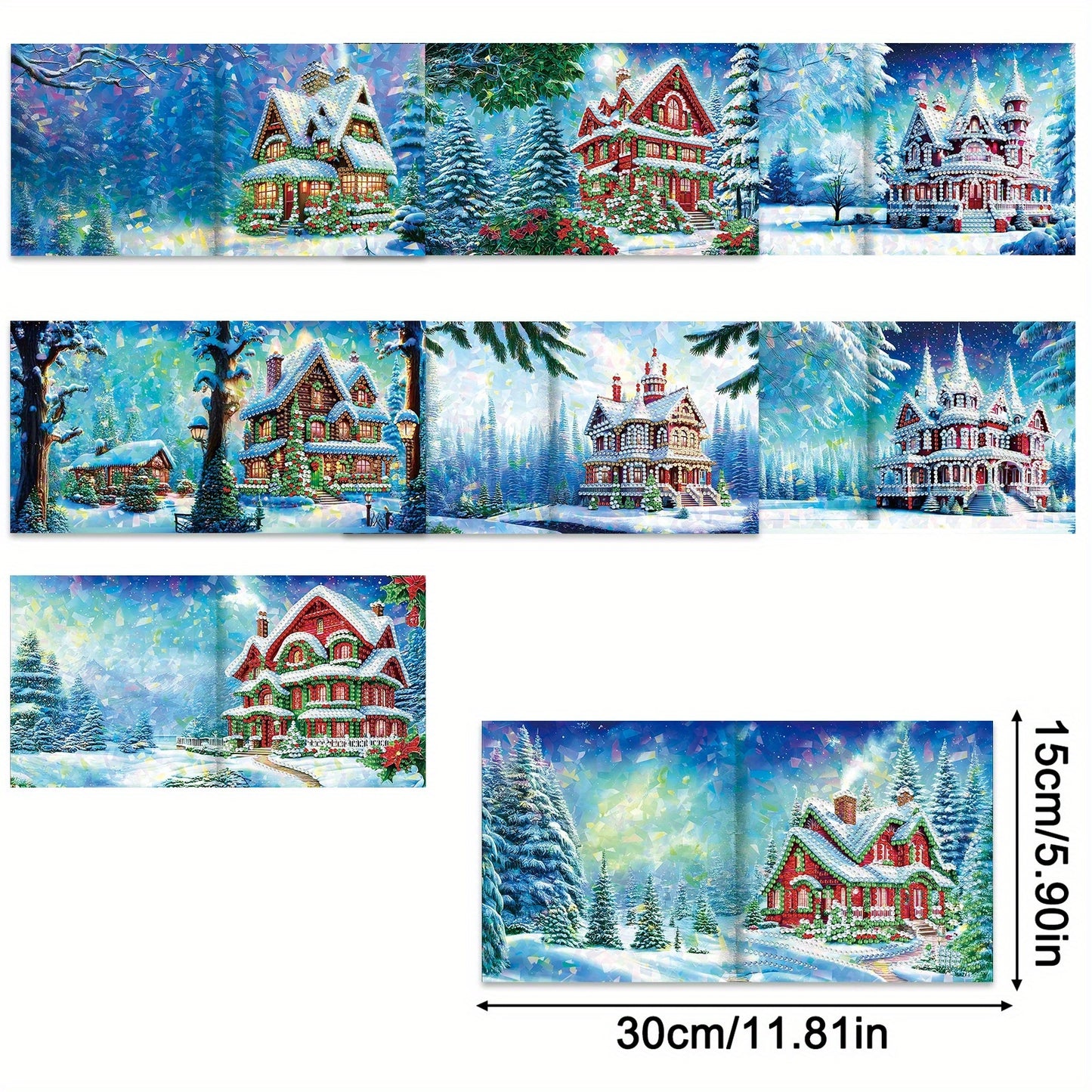 DIY Diamond Art Greeting Card Set Winter Snow House