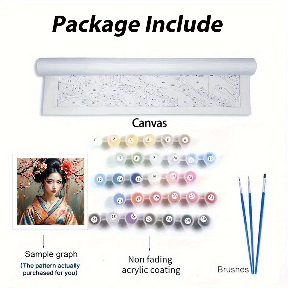 DIY Paint By Numbers Kit Kimono Woman Cherry Blossoms Art