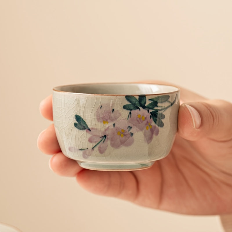 Pure Hand Painted Ice Flake Magnolia Flower Tea Cup Ceramic