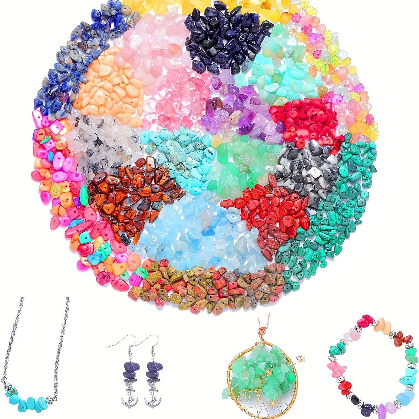 24 Grid Irregular Stone Beaded DIY Jewelry Kit With Tools