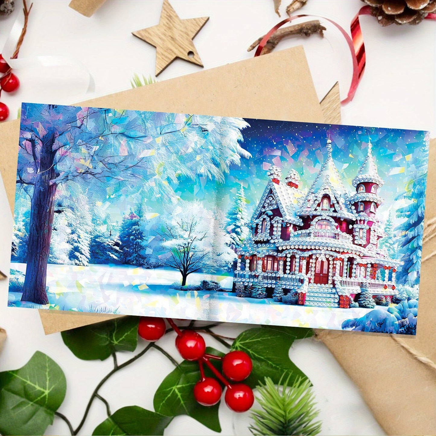 DIY Diamond Art Greeting Card Set Winter Snow House