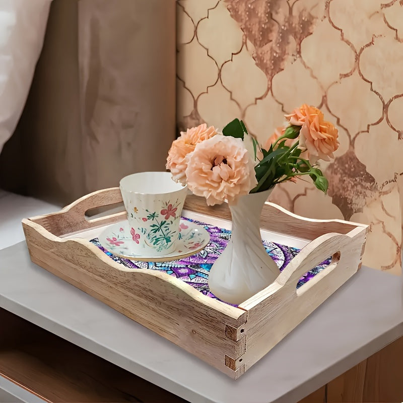 5D Diamond Painting Kit Purple Blue Mandala Wooden Tray