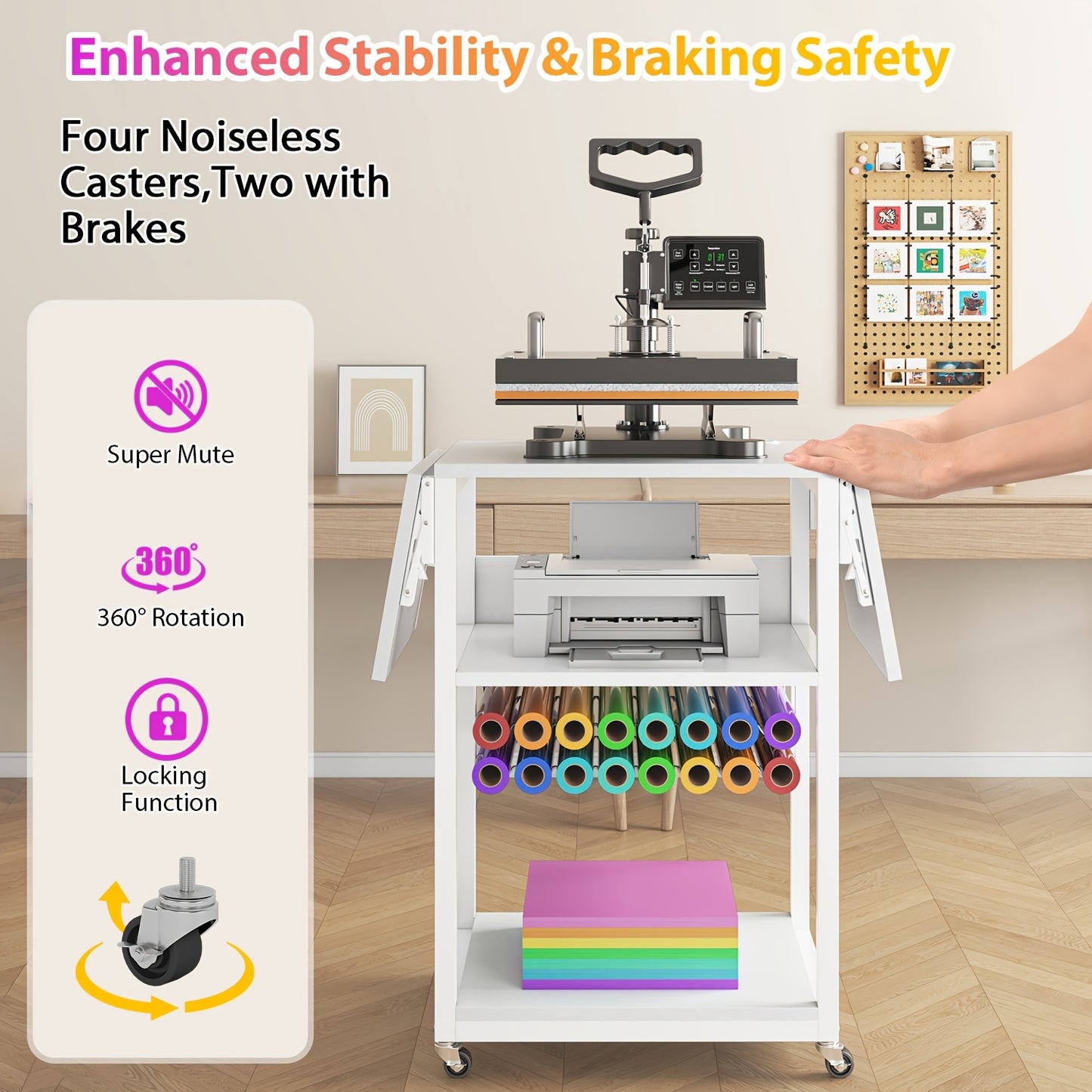 Foldable 3-Tier Heat Press Table with Vinyl Holder for DIY