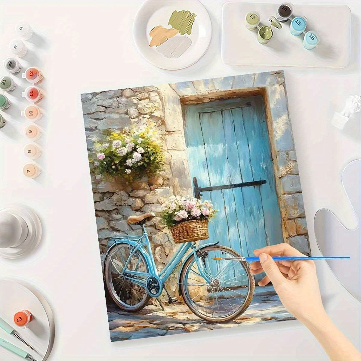 Adult Digital Oil Painting Kit Beginners Bicycle Flowers