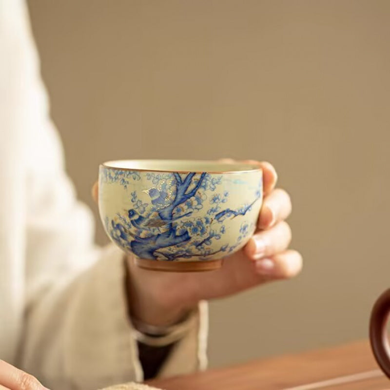 Chinese Retro Ceramic Tea Bowl Imitation Song Ru Kiln Gift