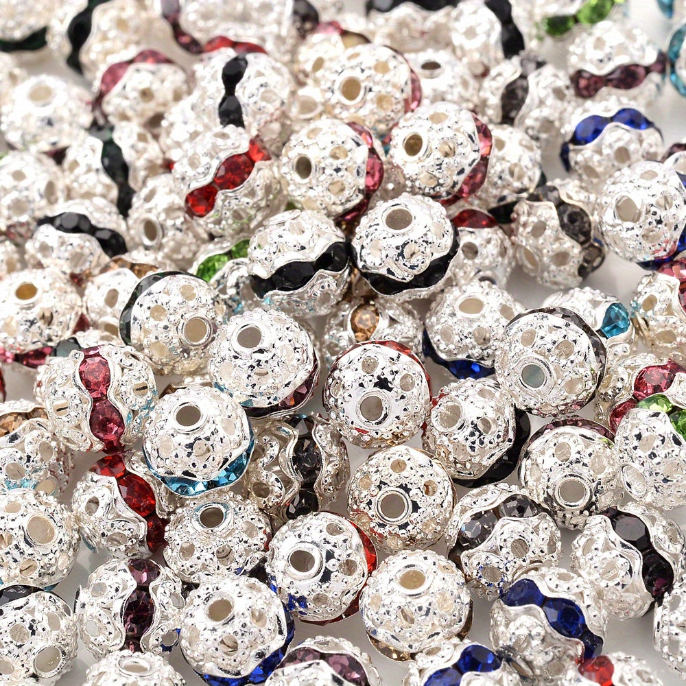 Pipitree Alloy Spacer Beads Silvery Rhinestone 6 8 10mm Mix