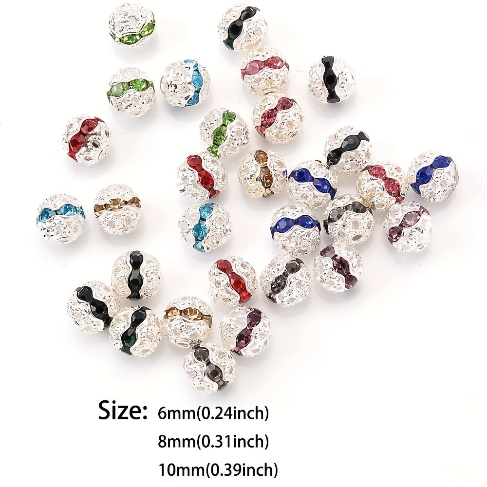Pipitree Alloy Spacer Beads Silvery Rhinestone 6 8 10mm Mix
