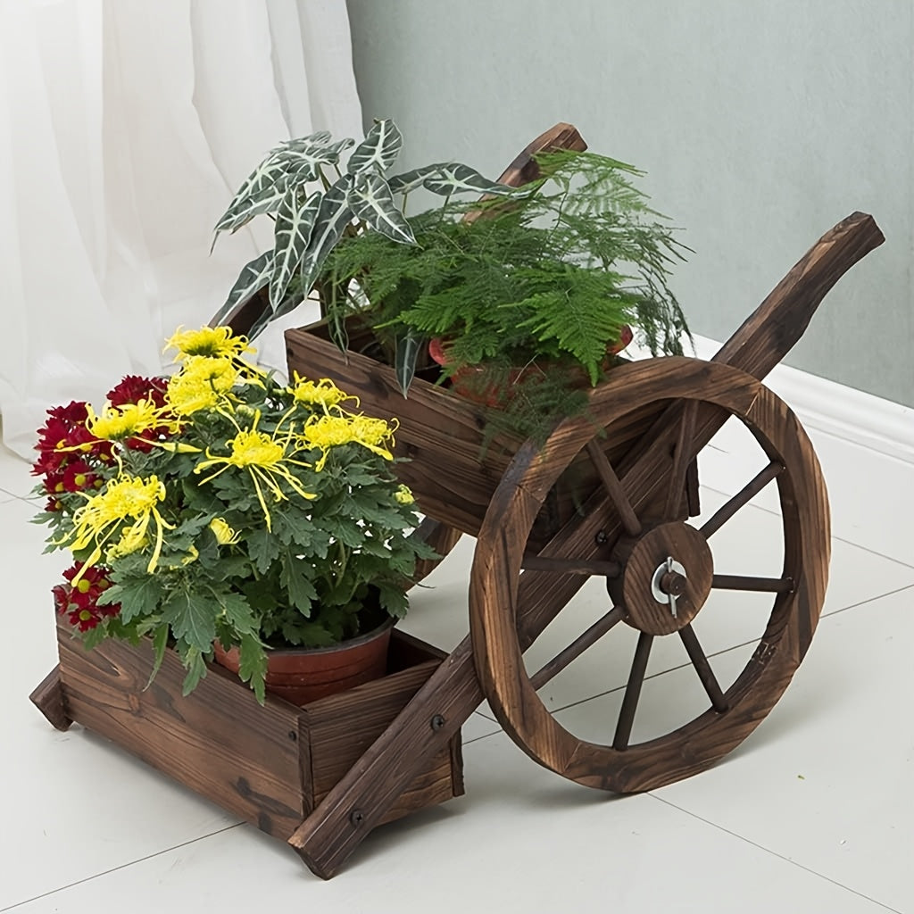 Decorative Wooden Wagon Planter for Indoor Outdoor Gardens