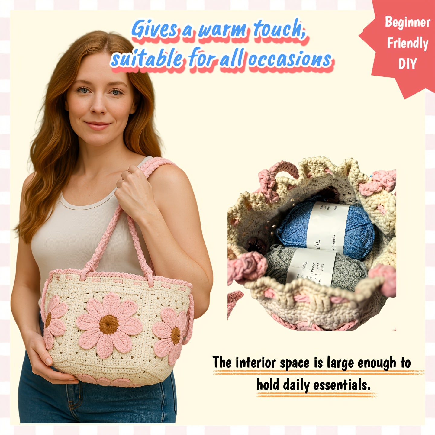 Pink Floral Crochet Bag DIY Kit With Video Tutorials