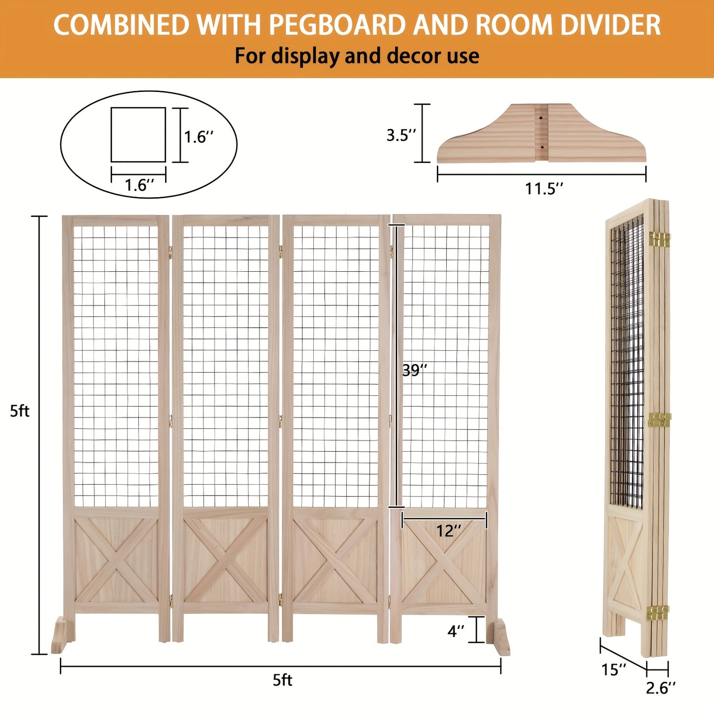 Matladin White 4-Panel Folding Gridwall Room Divider