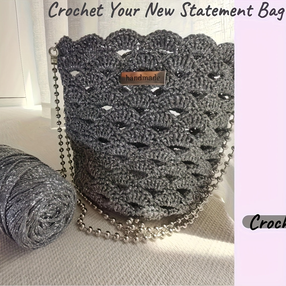 Metallic Silver Crochet Bag Kit With Beaded Chain Shell