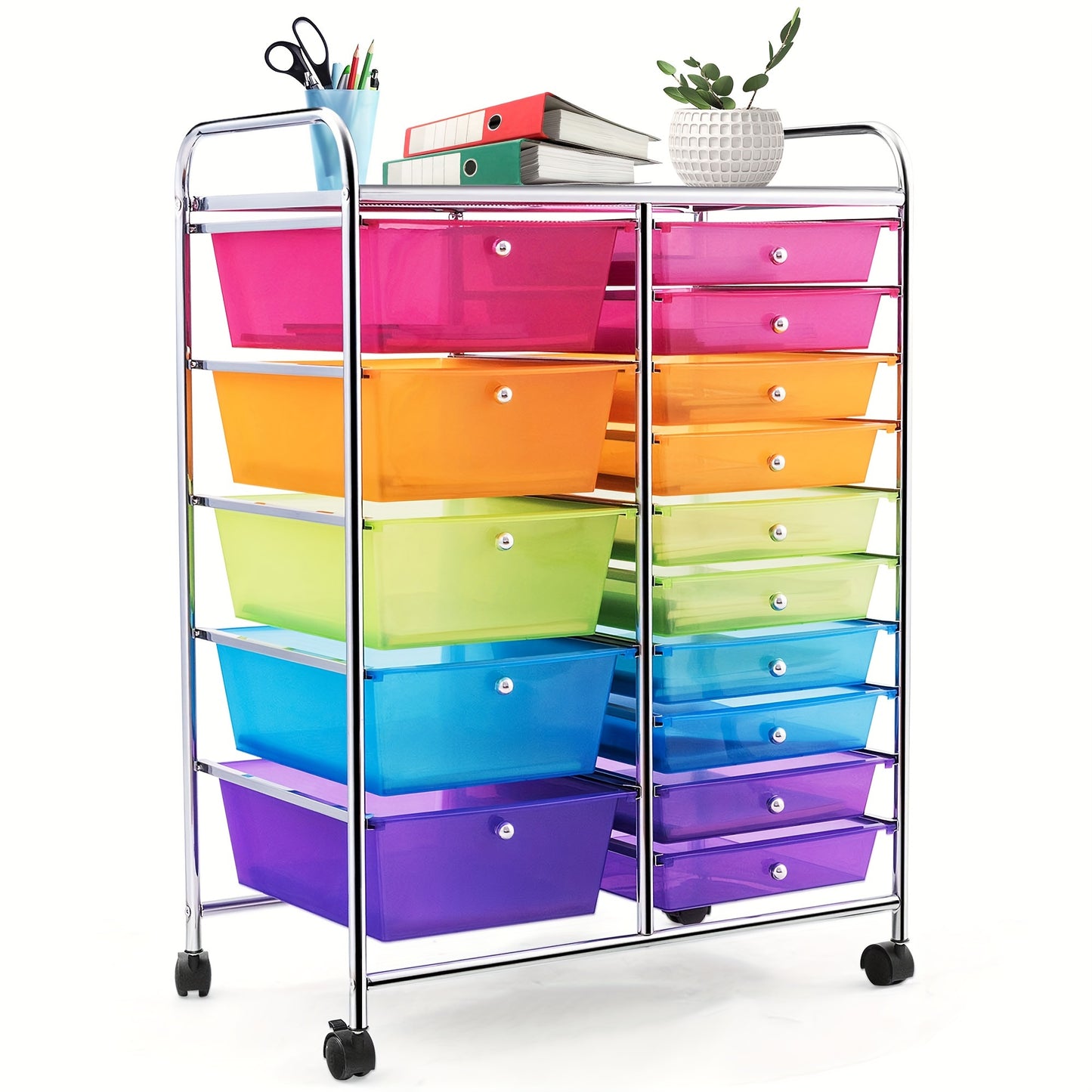 Costway 15-Drawer Rolling Storage Cart for Office and School