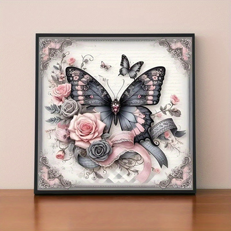 Elegant Gothic Victorian Butterfly Roses 5D Diamond Art Kit