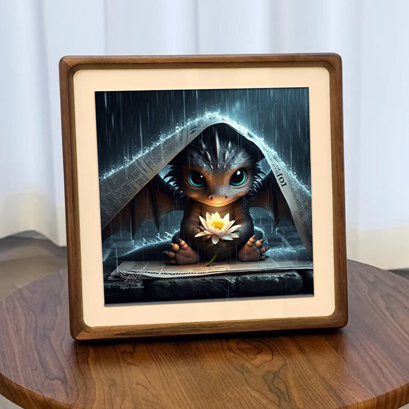 Cute Baby Dragon 5D Diamond Painting Kit With Lotus Decor