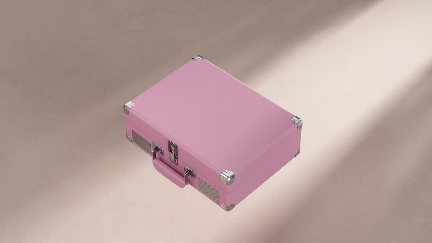 Pink Portable Bluetooth Vinyl Record Player 3 Speed Battery
