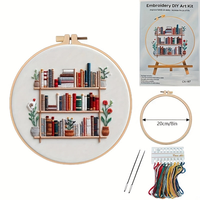 Flower Embroidery Kit With Bookshelf Pattern For Beginners