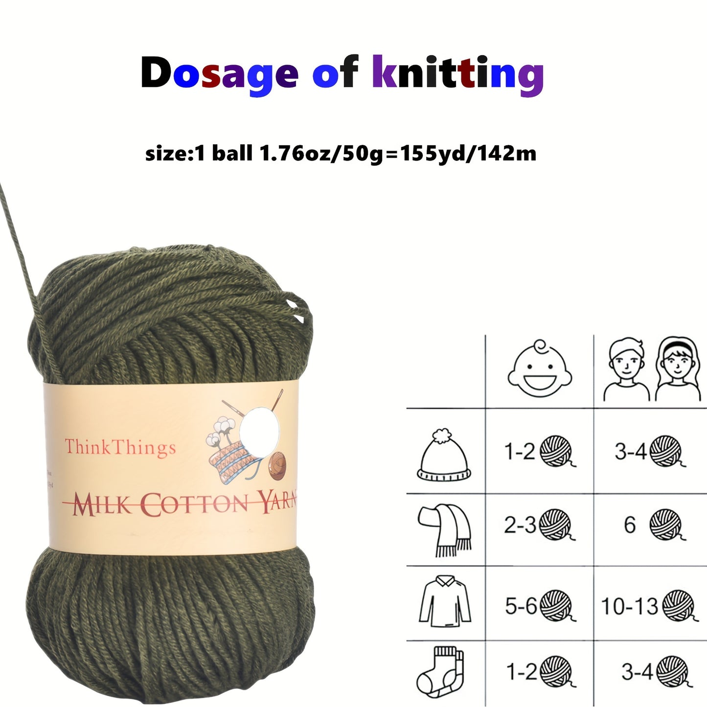 ThinkThings Army Green Acrylic Yarn For Crocheting 10 Balls