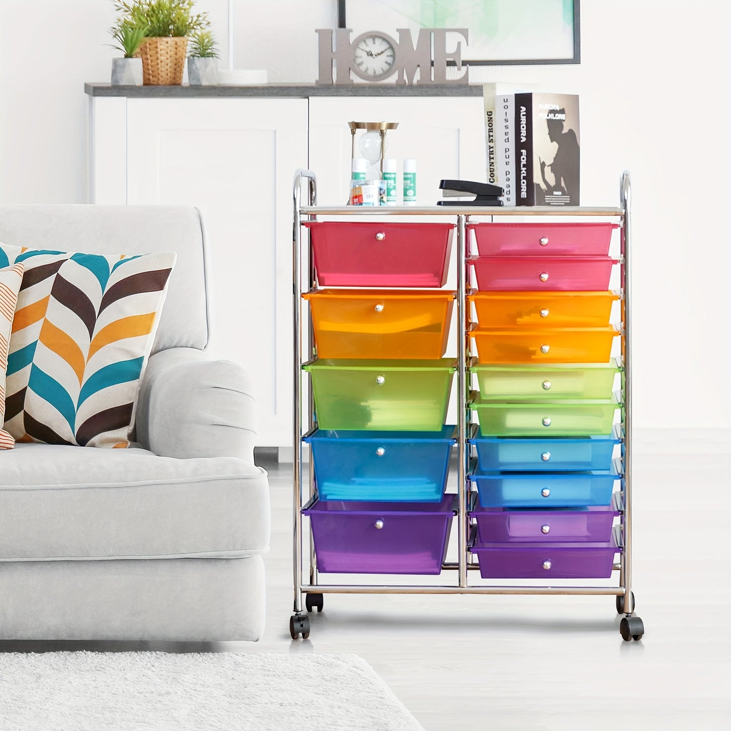 Costway 15-Drawer Rolling Storage Cart for Office and School