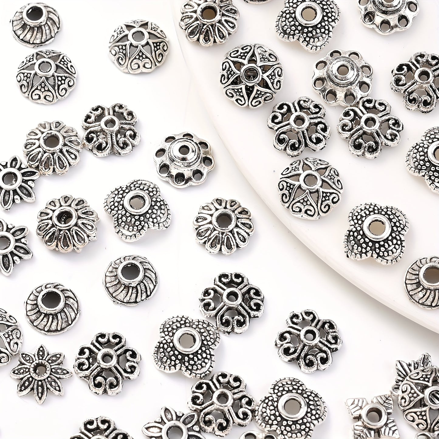 Mix Torus Flower End Caps Beads For Jewelry Making DIY