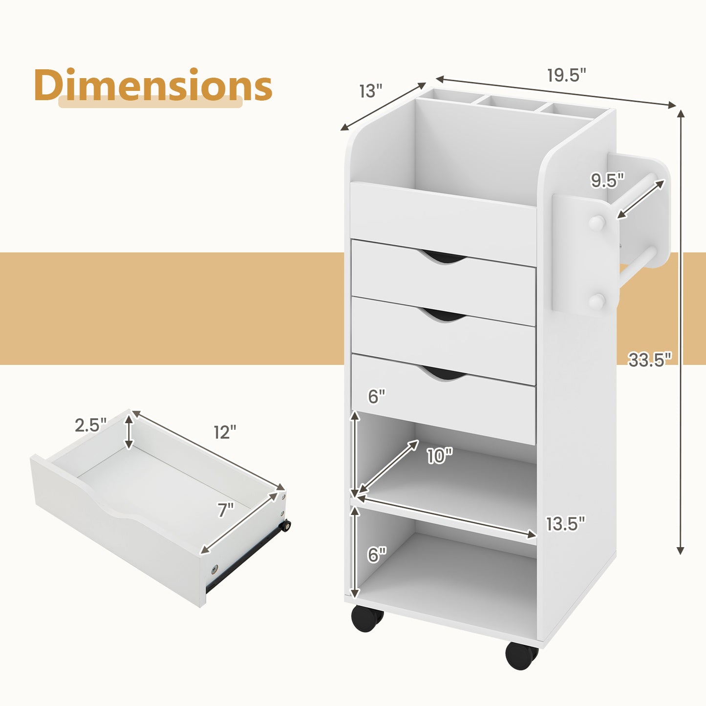 Versatile White Rolling Craft Cart with Drawers and Shelves