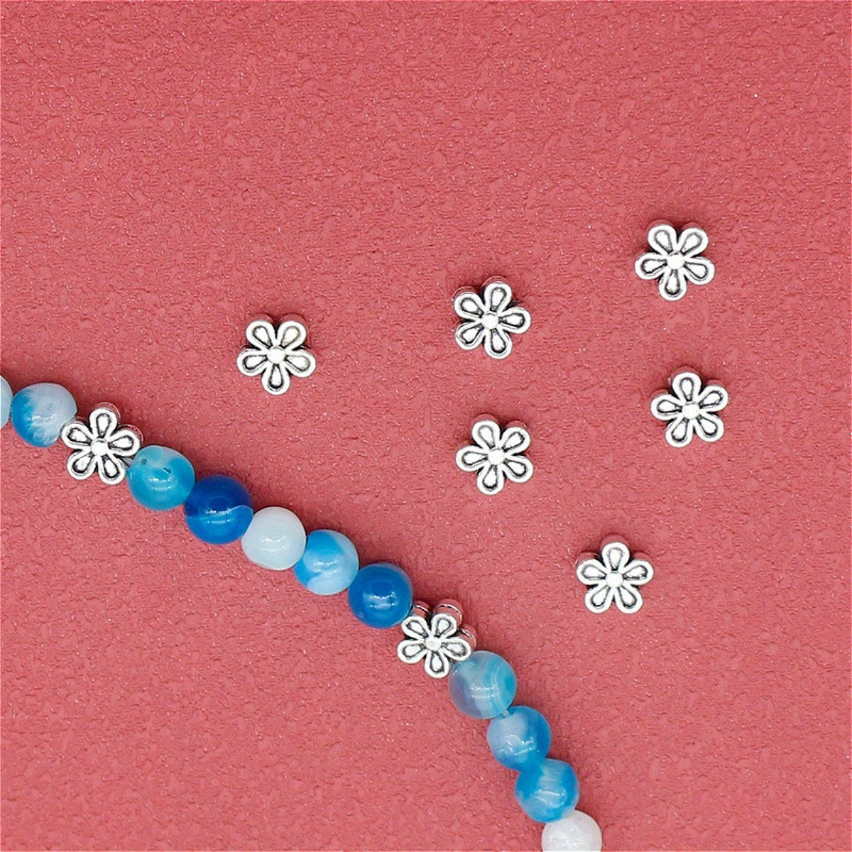 Vintage Tibetan Silvery Five Petal Alloy Beads For Jewelry