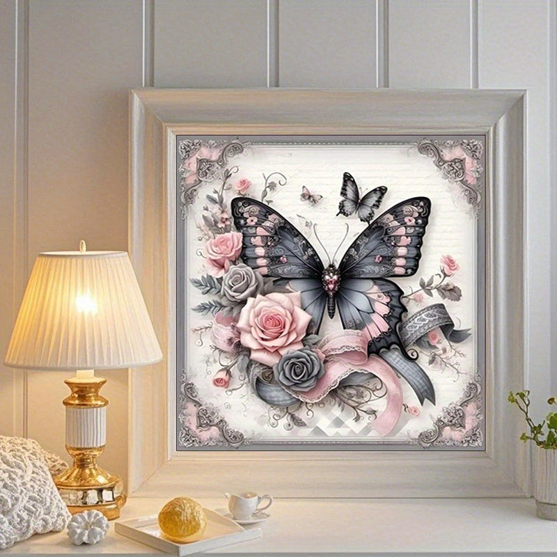Elegant Gothic Victorian Butterfly Roses 5D Diamond Art Kit