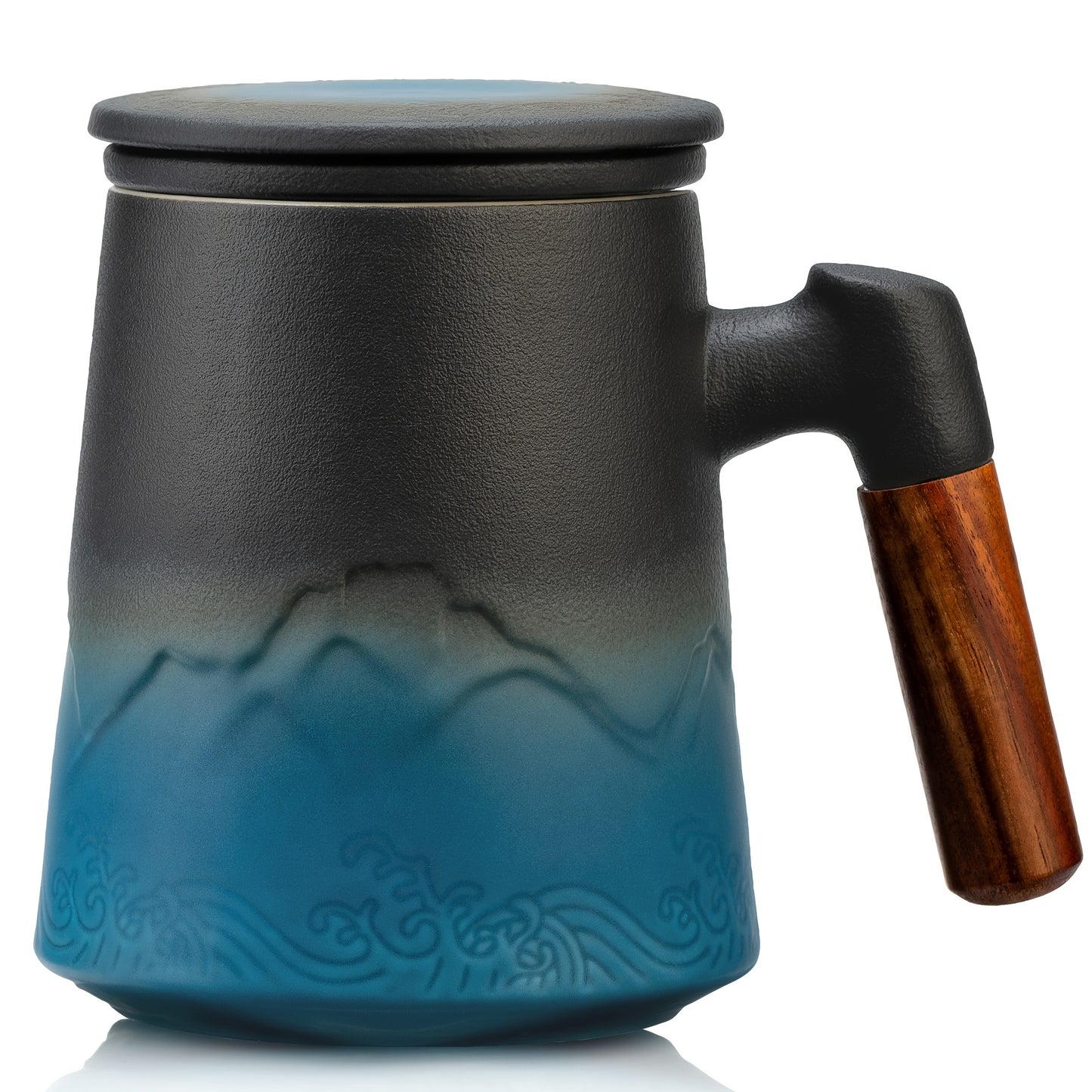 Ceramic Teapot With Infuser And Lid Wooden Handle For Tea