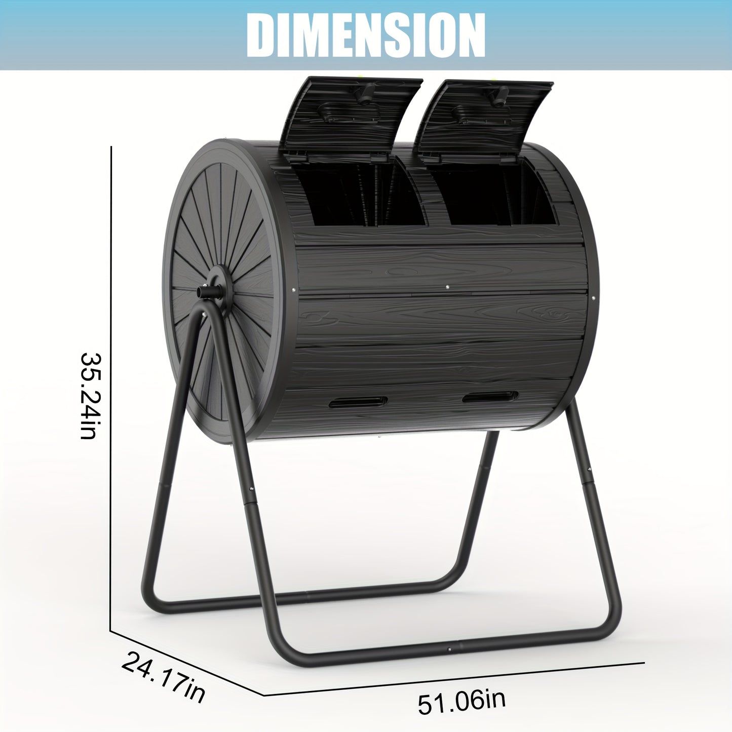 43-Gallon Black Dual-Chamber Tumble Compost Bin with Swivel