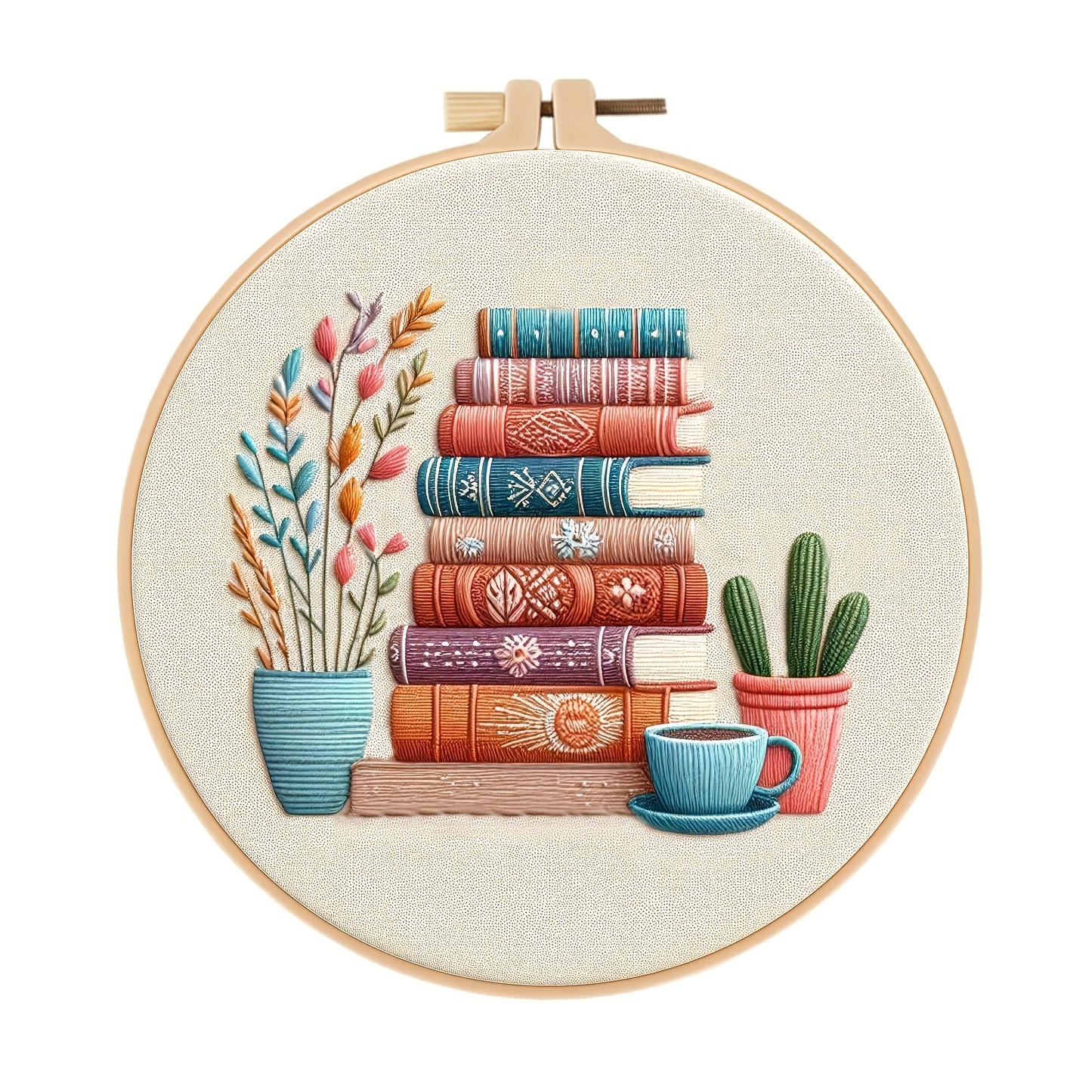 Flower Embroidery Kit With Bookshelf Pattern For Beginners