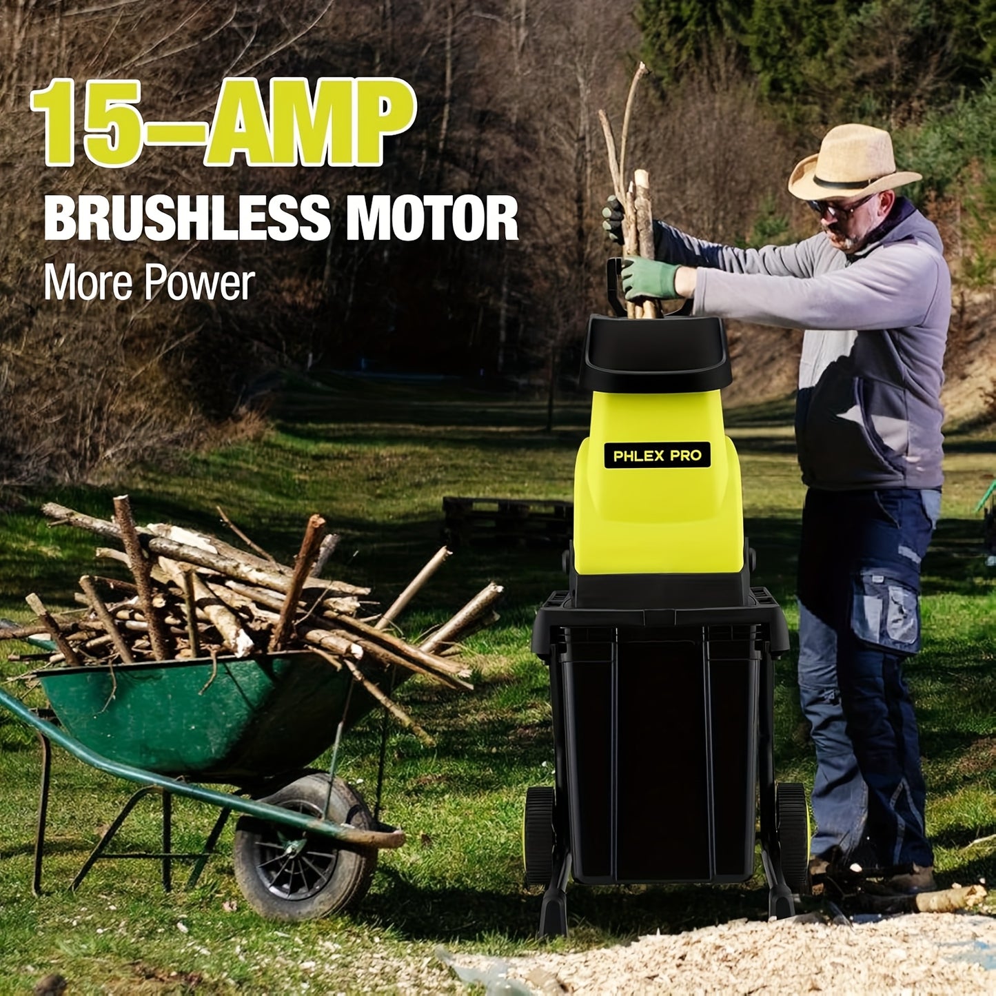 Electric Wood Chipper Shredder With 15-Amp Motor And Bin