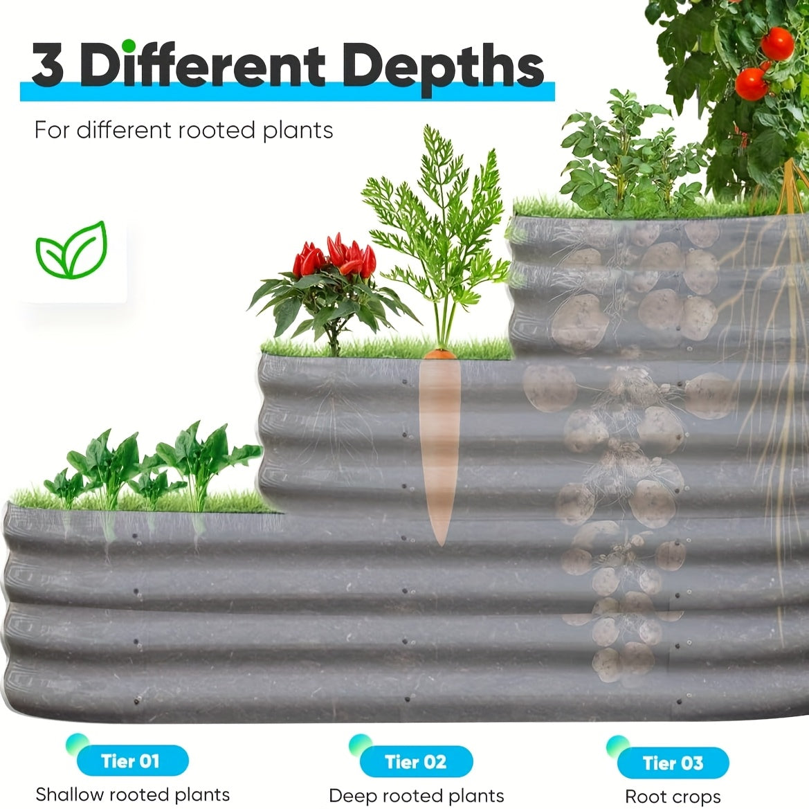 Three Tier Galvanized Steel Raised Garden Bed Kit Outdoor