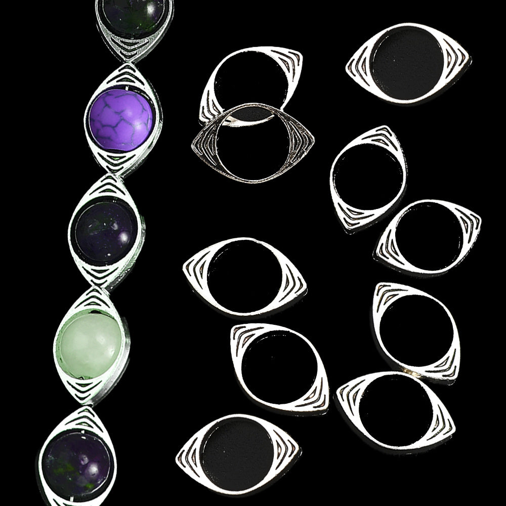 Antique Silvery Evil Eye Bead Frames Alloy Oval Spacers