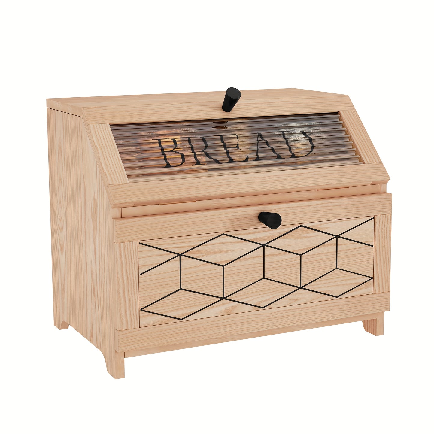 Golden Trim Wooden Bread Box For Kitchen Countertop Storage