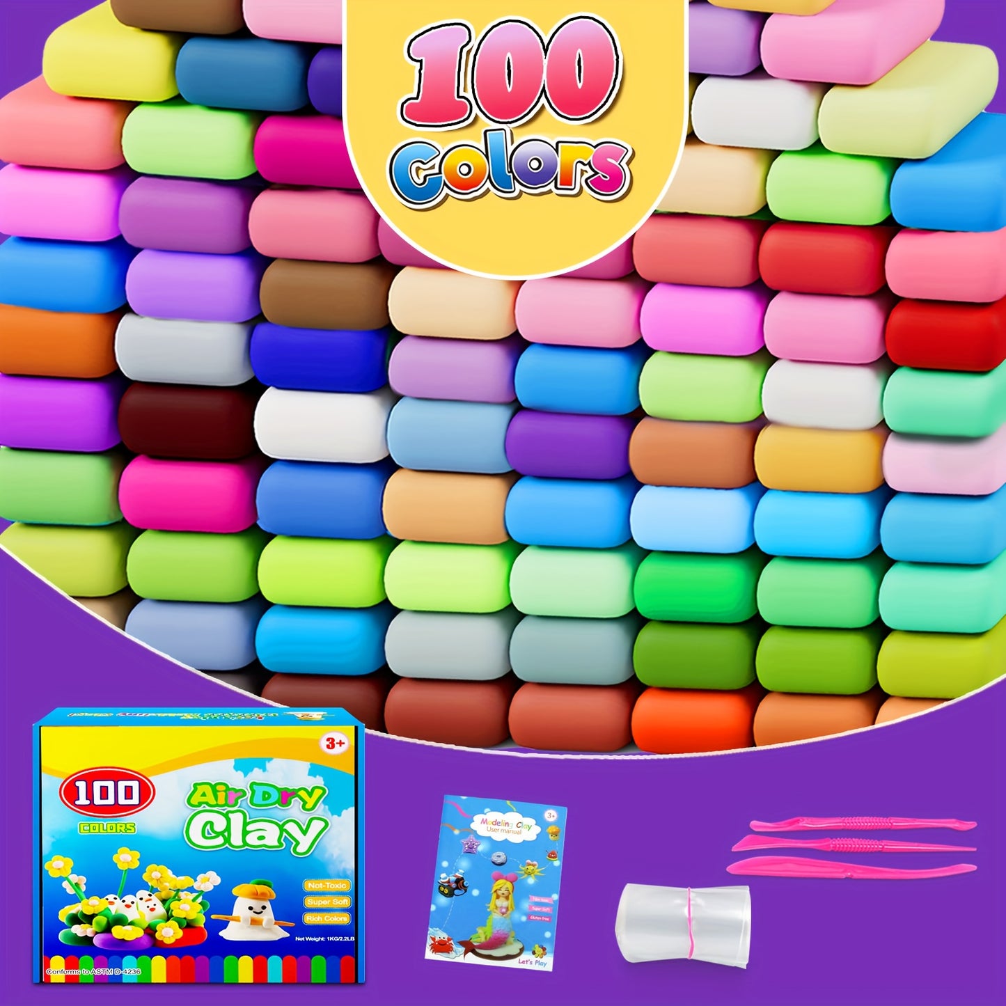 100 Colors Air Dry Clay Set With Tools For Kids Crafts