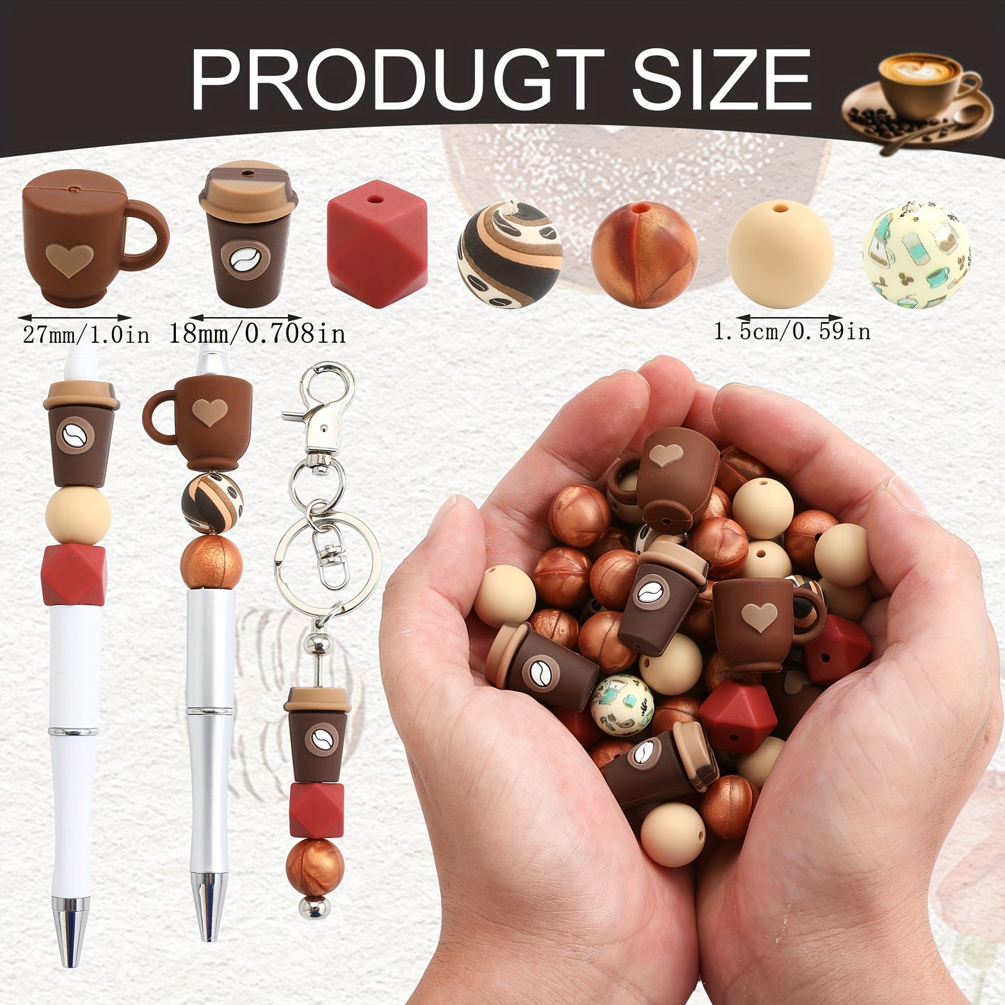 Coffee Themed Silicone Beads Set 33 Pieces For DIY Crafts