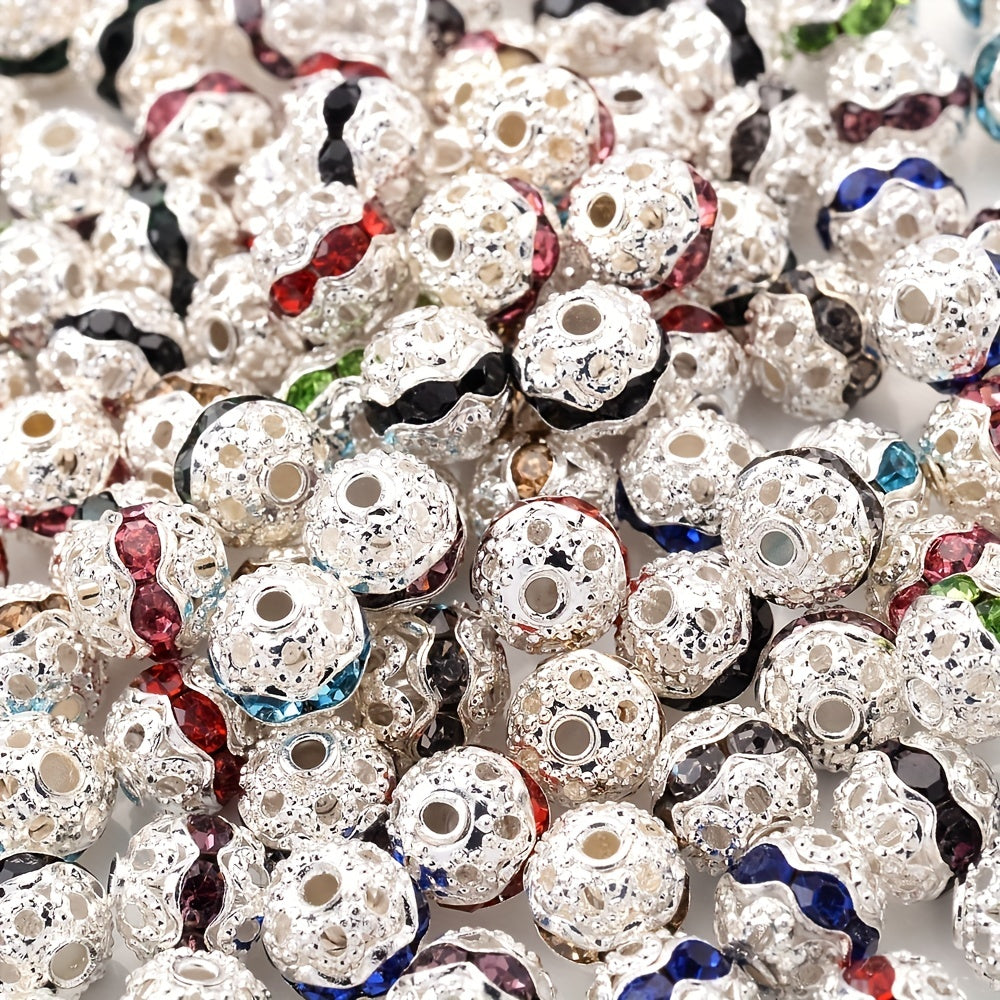 Pipitree Alloy Spacer Beads Silvery Rhinestone 6 8 10mm Mix