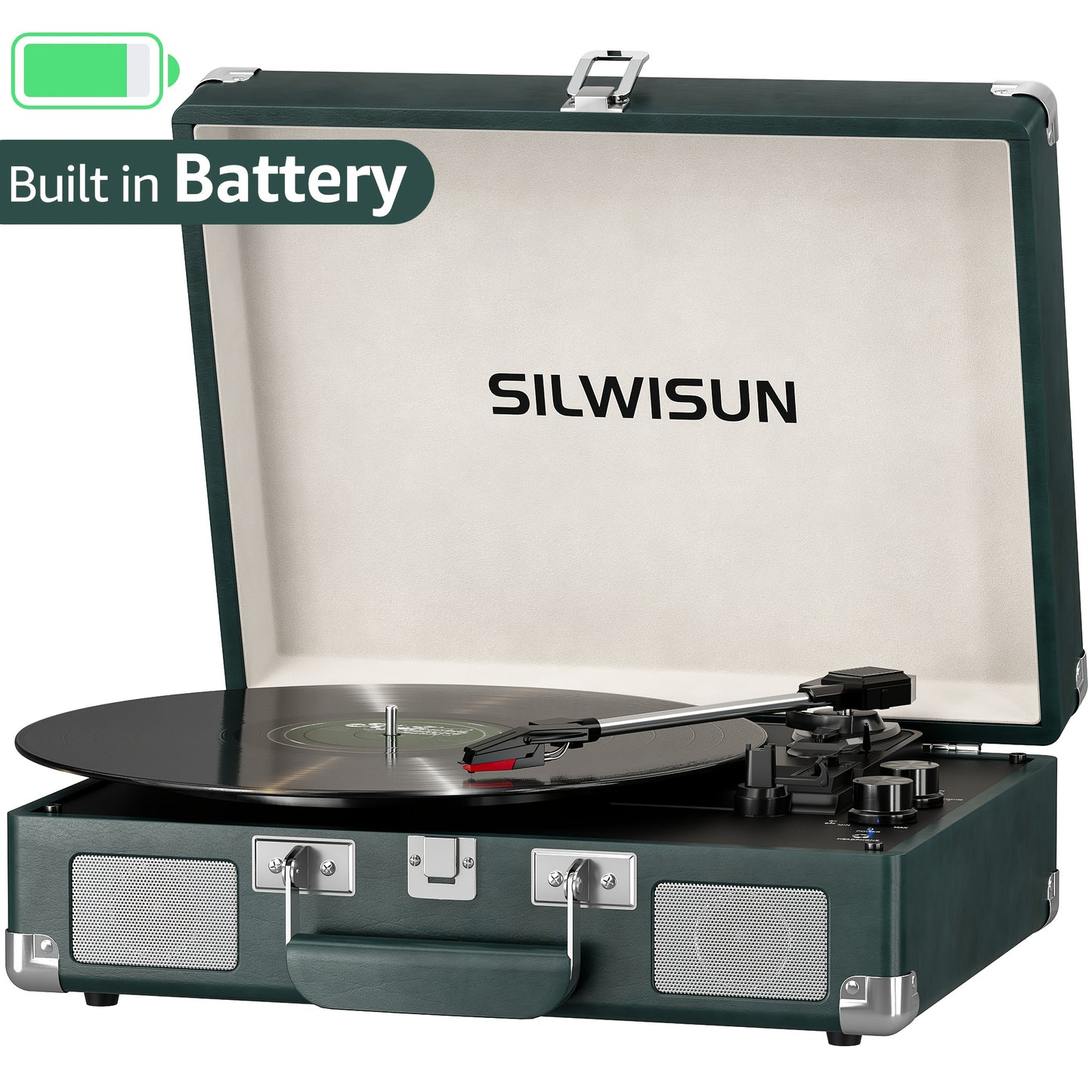 Pink Portable Bluetooth Vinyl Record Player 3 Speed Battery