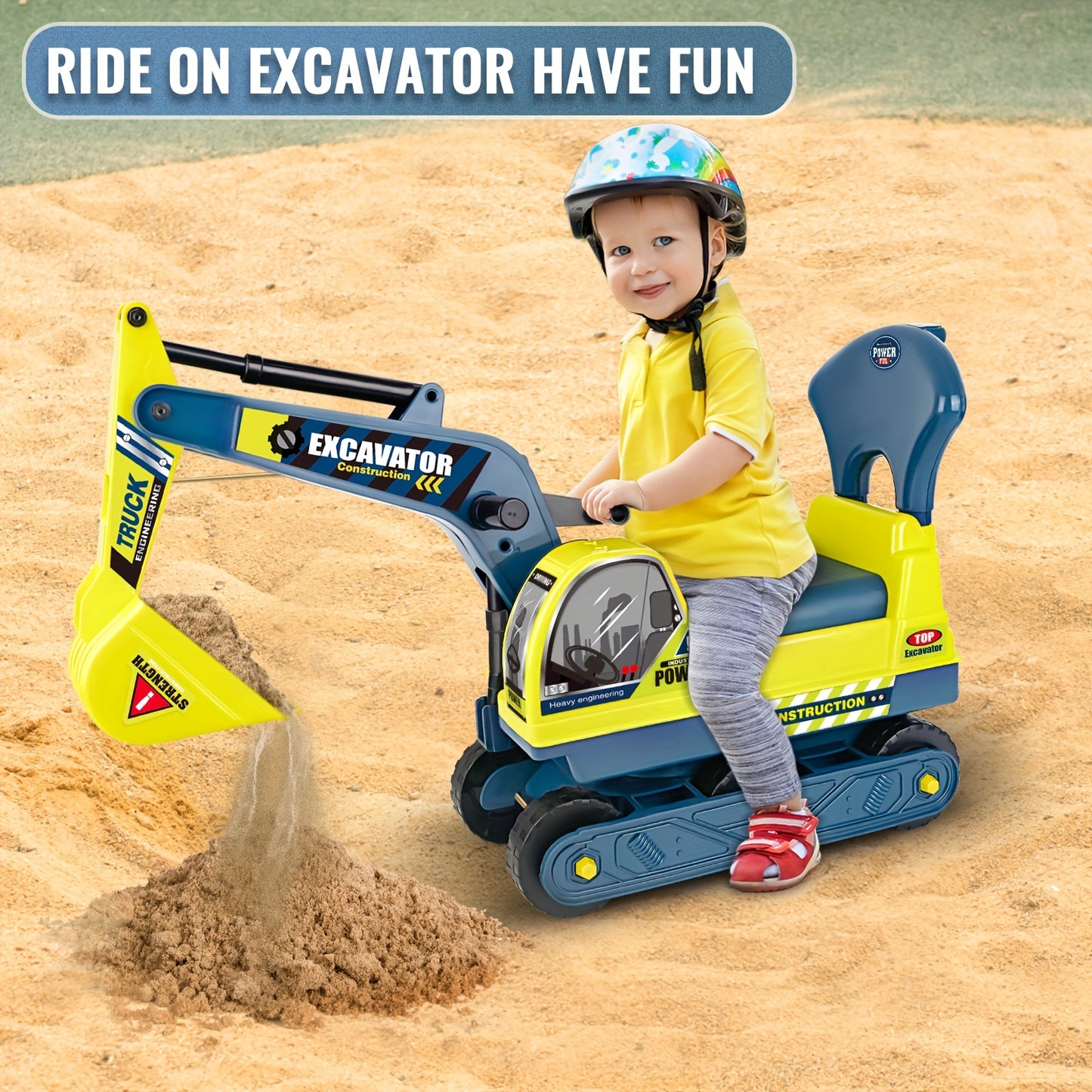 Push Powered Excavator Toy Car With Bumper Green Yellow