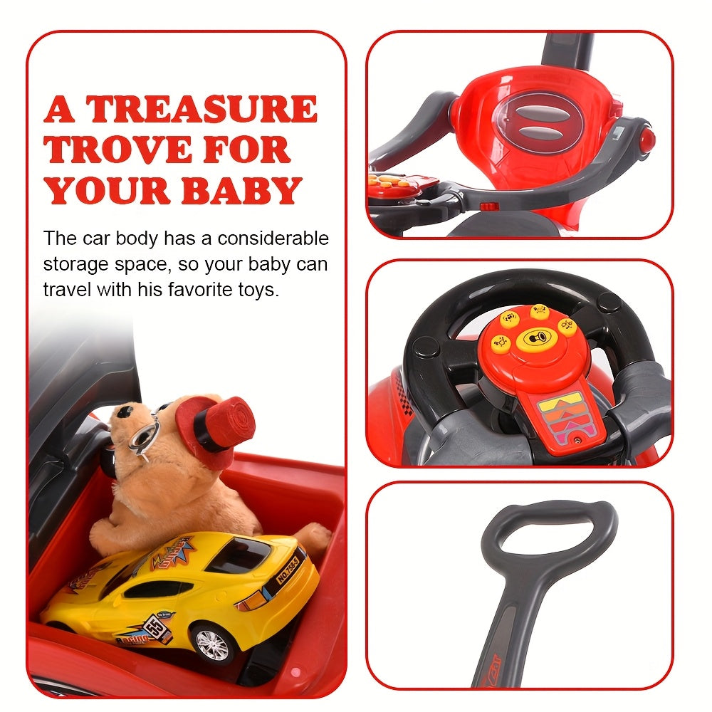 Pink 3-in-1 Push Ride Walker Car for Toddlers with Music