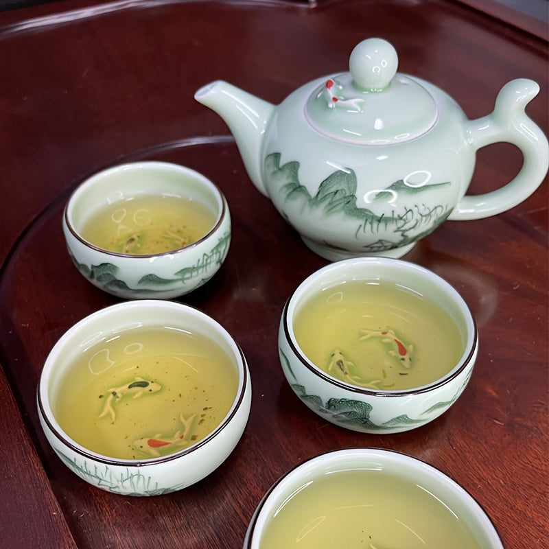 Hand Painted Modern Ceramic Carp Tea Set 5 Piece For Home