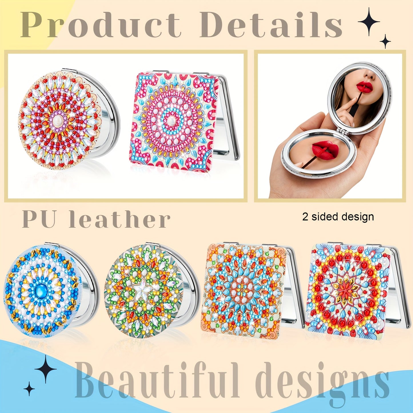 Mandala Diamond Painting Mirror Kit 12pcs Portable Pocket