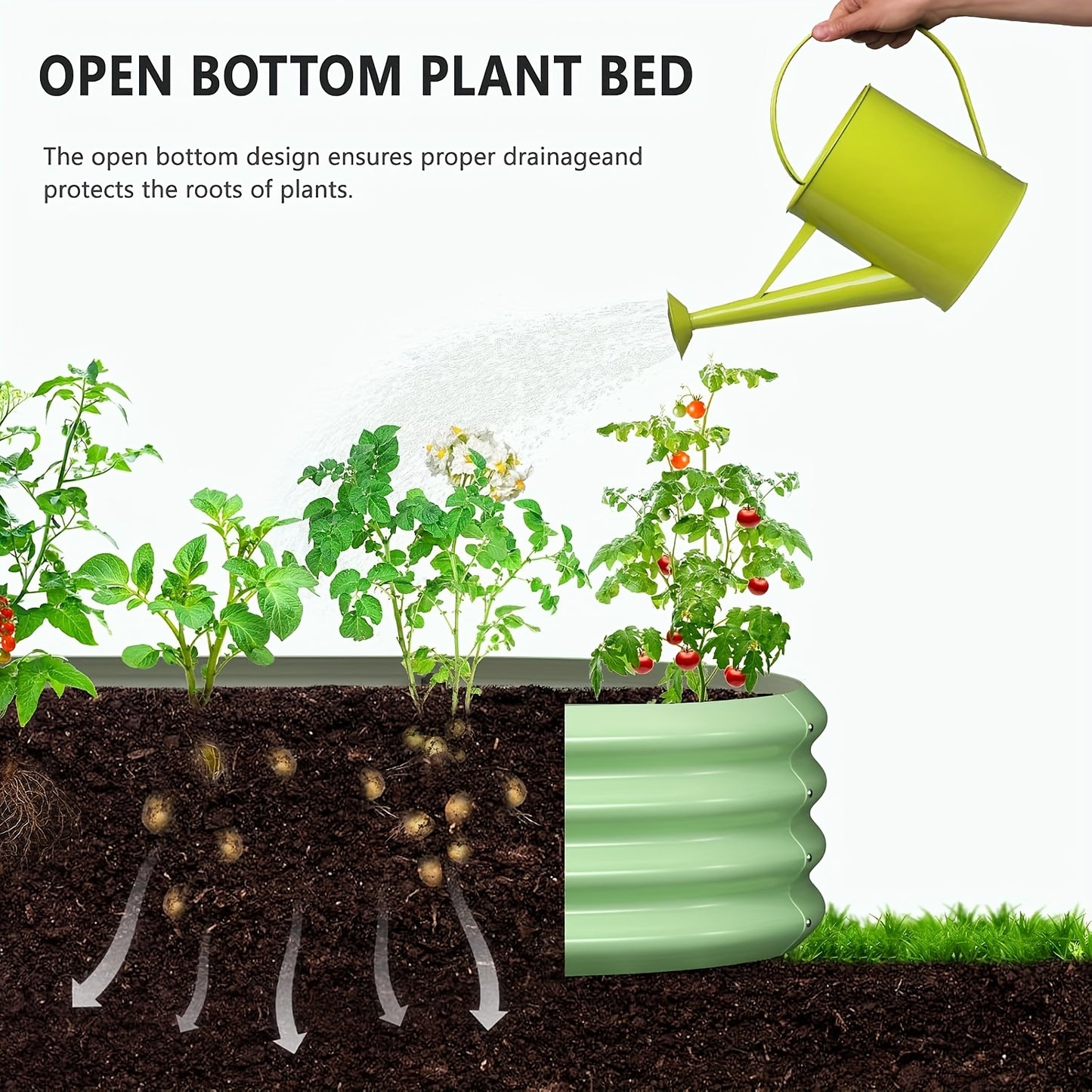 3 In 1 Galvanized Raised Garden Bed With Arched Trellis