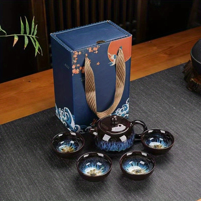 Blue Tears Ceramic Tea Set 5 Pieces Chinese Style Gift