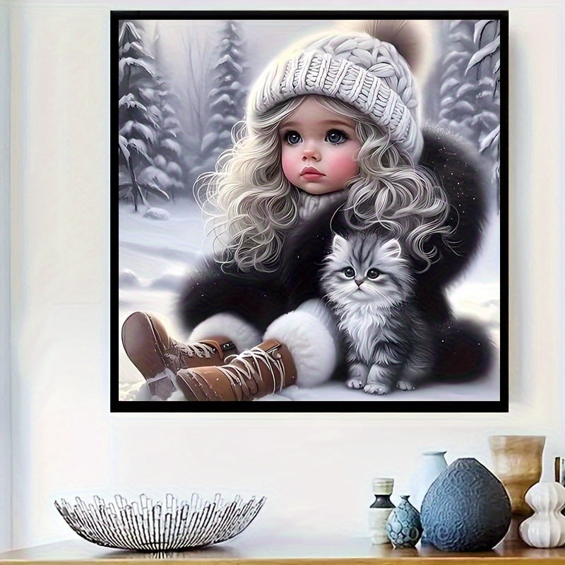 DIY Cute Cat Girl Diamond Painting Set 5D Round Mosaic