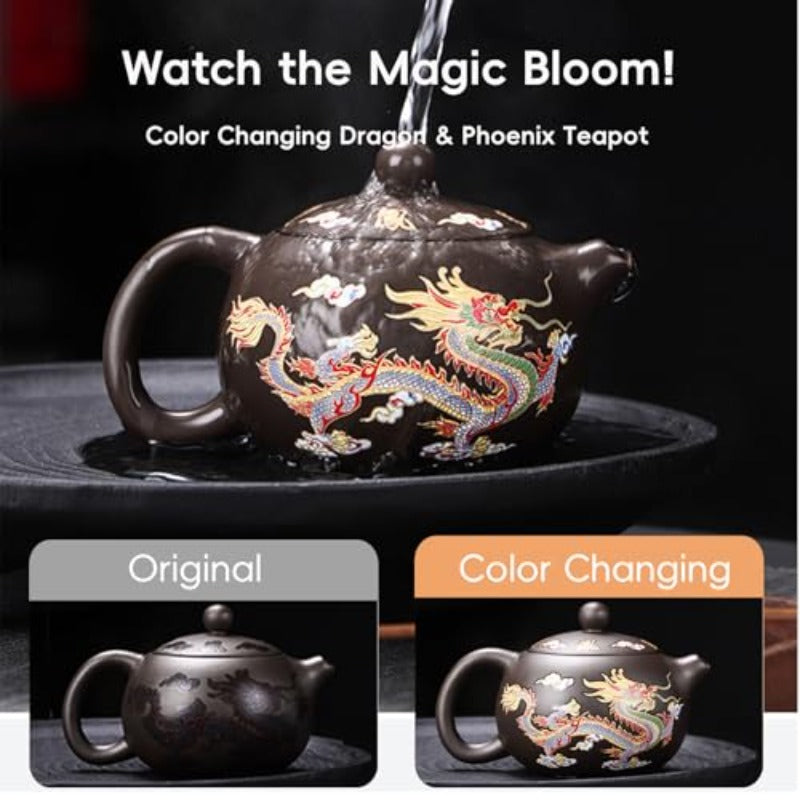 Dragon And Phoenix Color Changing Purple Clay Teapot Set