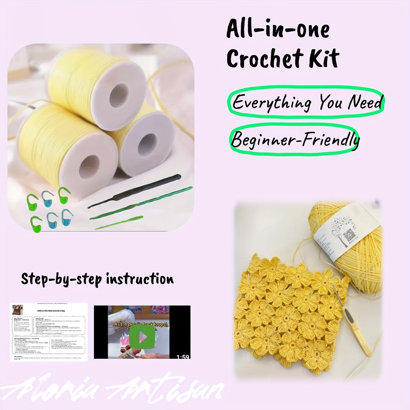 Lemon Yellow Daisy Crochet Shoulder Bag Kit Raffia Yarn