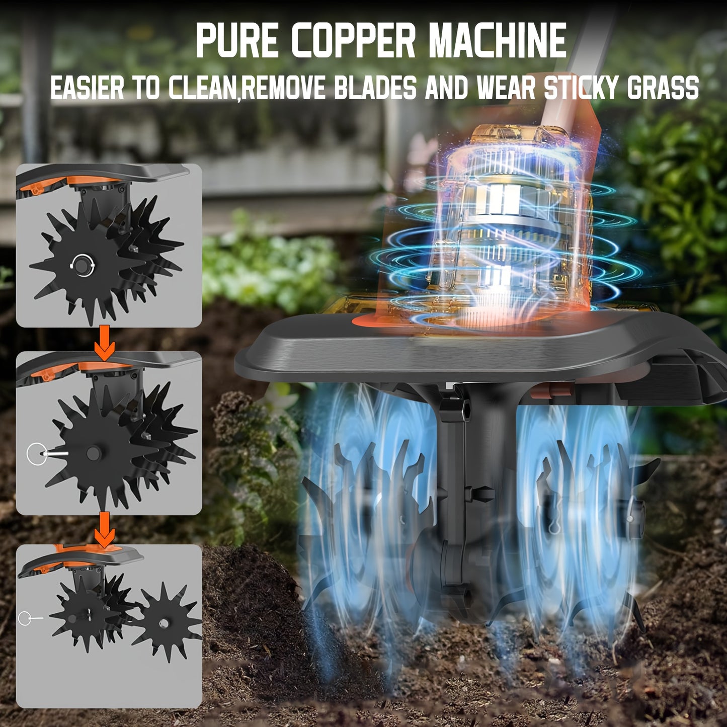 20V Cordless Tiller Cultivator With 9 Inch 4 Steel Tines