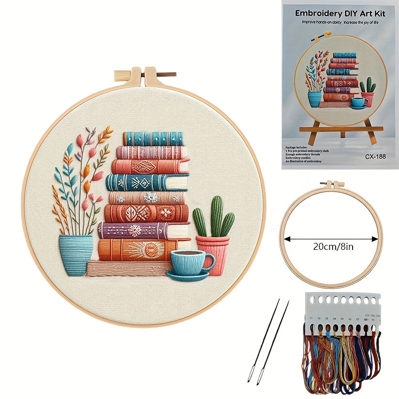 Flower Embroidery Kit With Bookshelf Pattern For Beginners