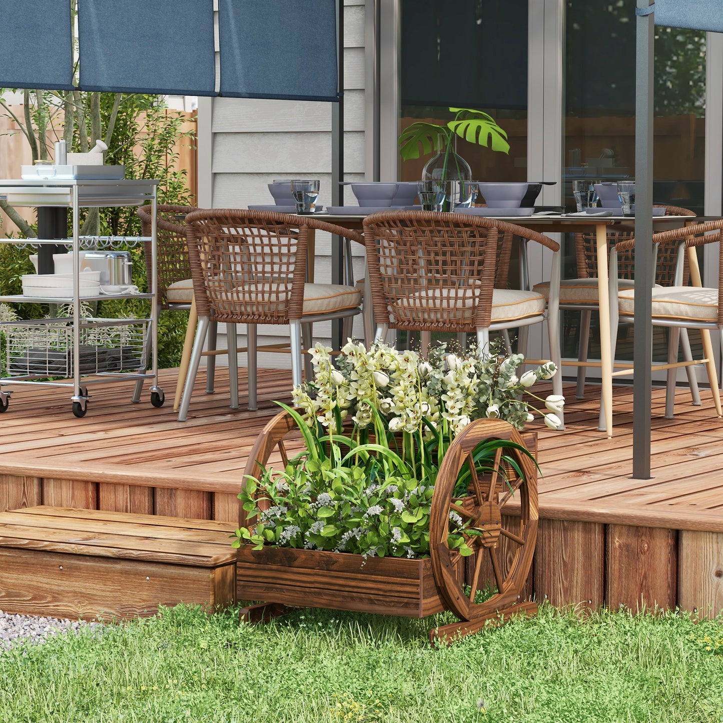 Outsunny 3 Tier Raised Garden Bed Wagon Planter Boxes