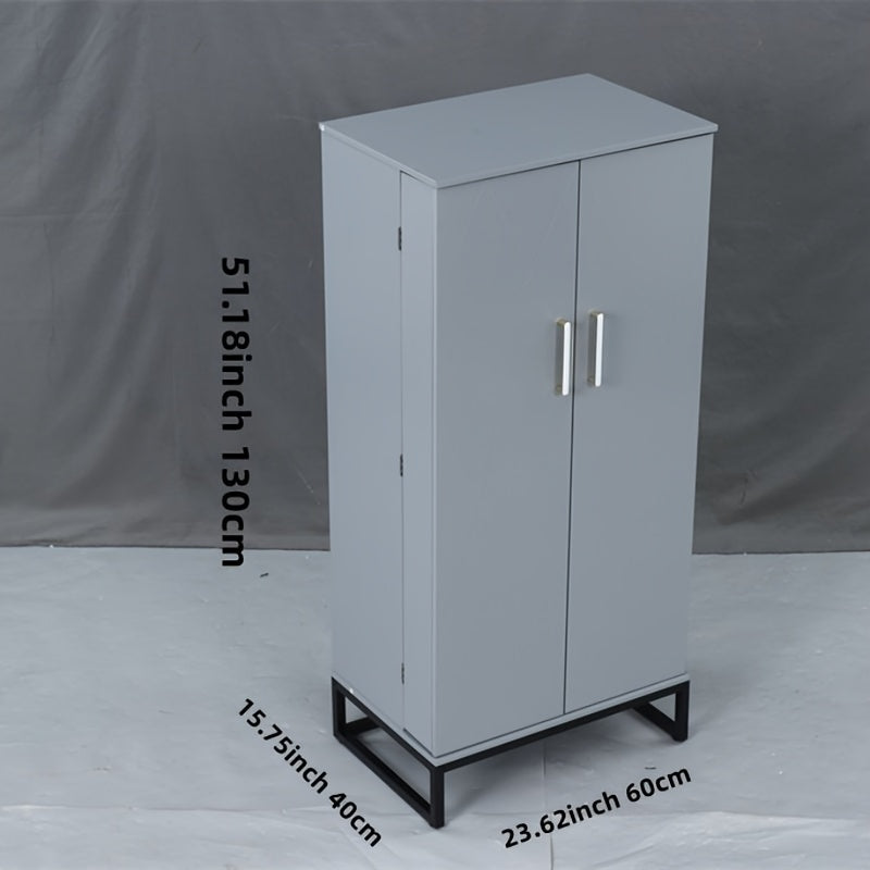Gray Storage Cabinet with Doors and Adjustable Shelves